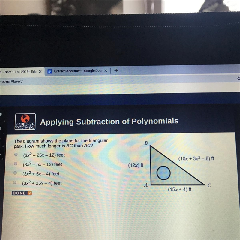 The diagram shows the plans for the triangular part. How much longer is BC then AC-example-1