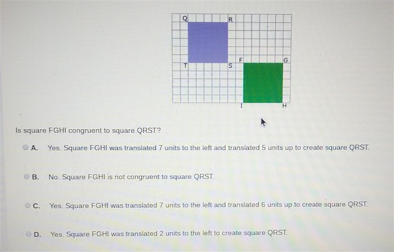 Is square FGHI congruent to square QRST?​-example-1