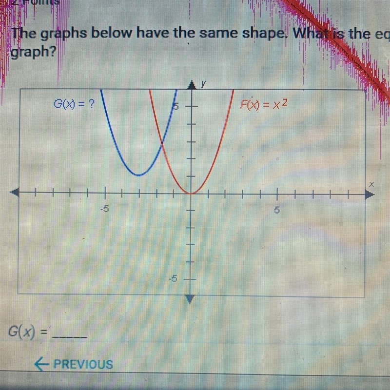 The graphs below have the same shape. What is the equation of the blue graph?-example-1