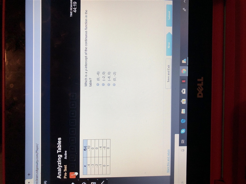 Which is a y-intercept of the continuous function in the table ? A.(0,-6) B.(-2,0) C-example-1