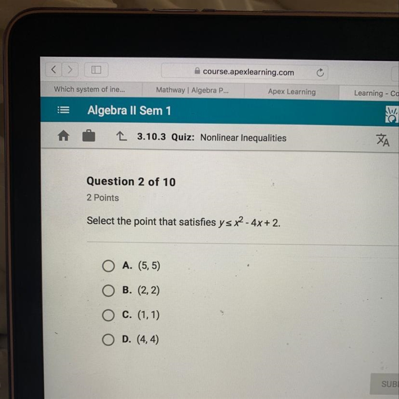 Select the point that satisfies the equation-example-1