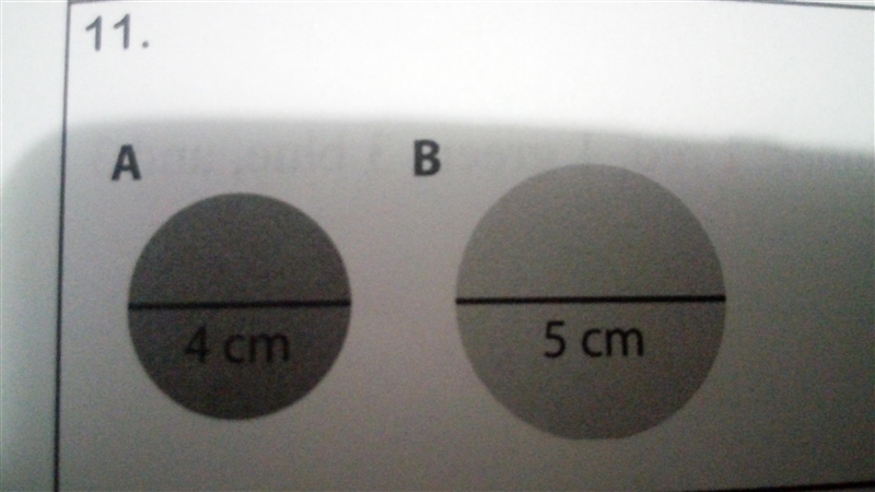 #22-11: Determine the difference in area between circle A and circle B. Use 3.14 for-example-1