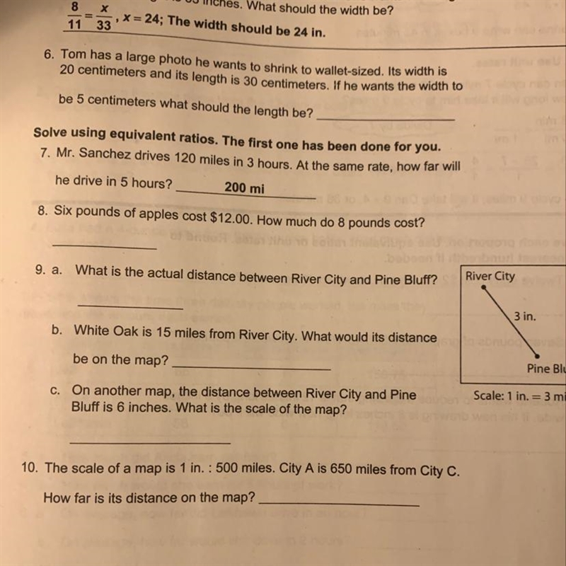 On another map the distance between river city and pine bluff is 6 inches. What is-example-1