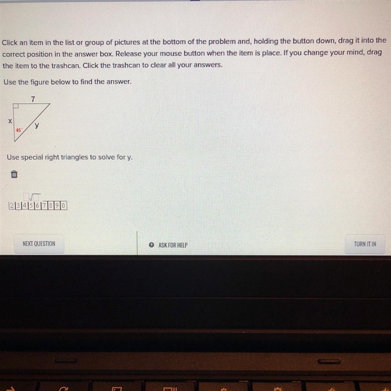 Use special right triangles to solve for y.-example-1