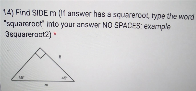 Please help me :( Find SIDE m (lf answer has a squareroot, type the word 1 point &quot-example-1