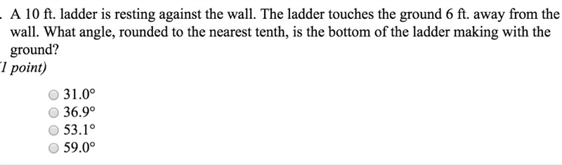 A 10 ft. ladder is resting against the wall. The ladder touches the ground 6 ft. away-example-1