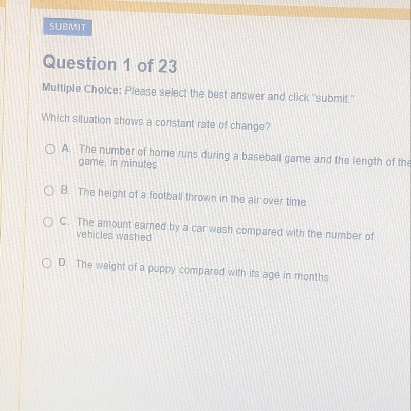 Which situation shows a constant rate of change-example-1