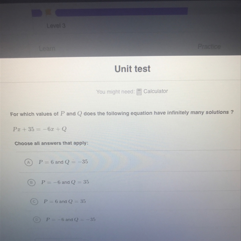 For which values of P and Q does the following equation have infinitely many solutions-example-1