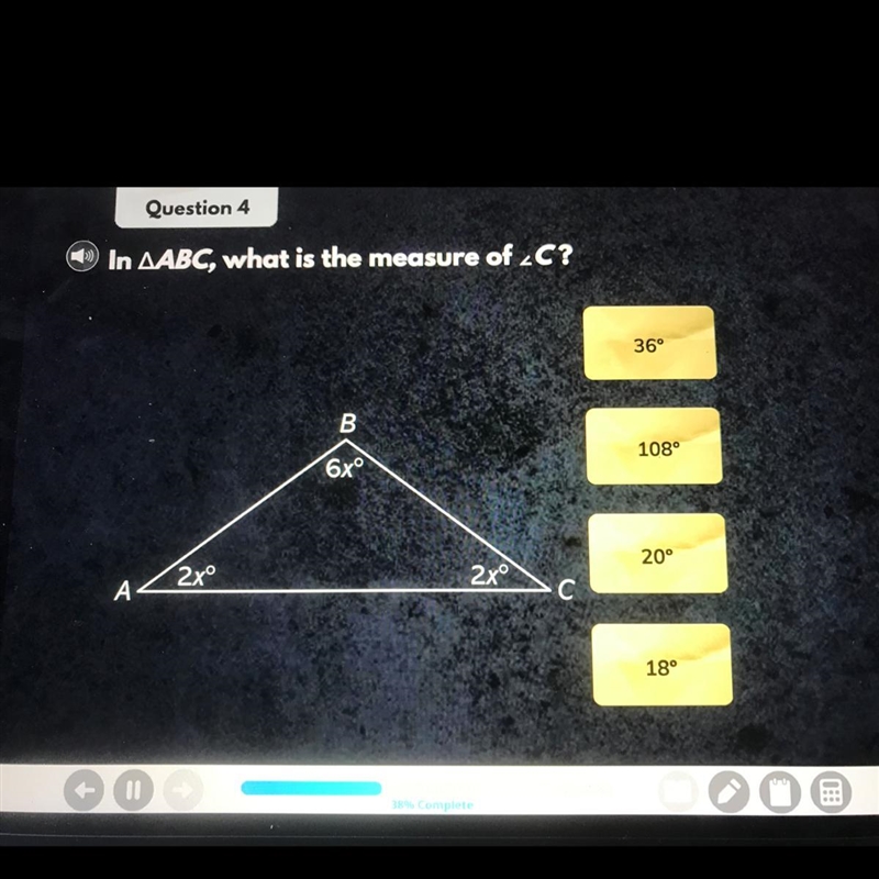 In triangle ABC, what is the measure of-example-1