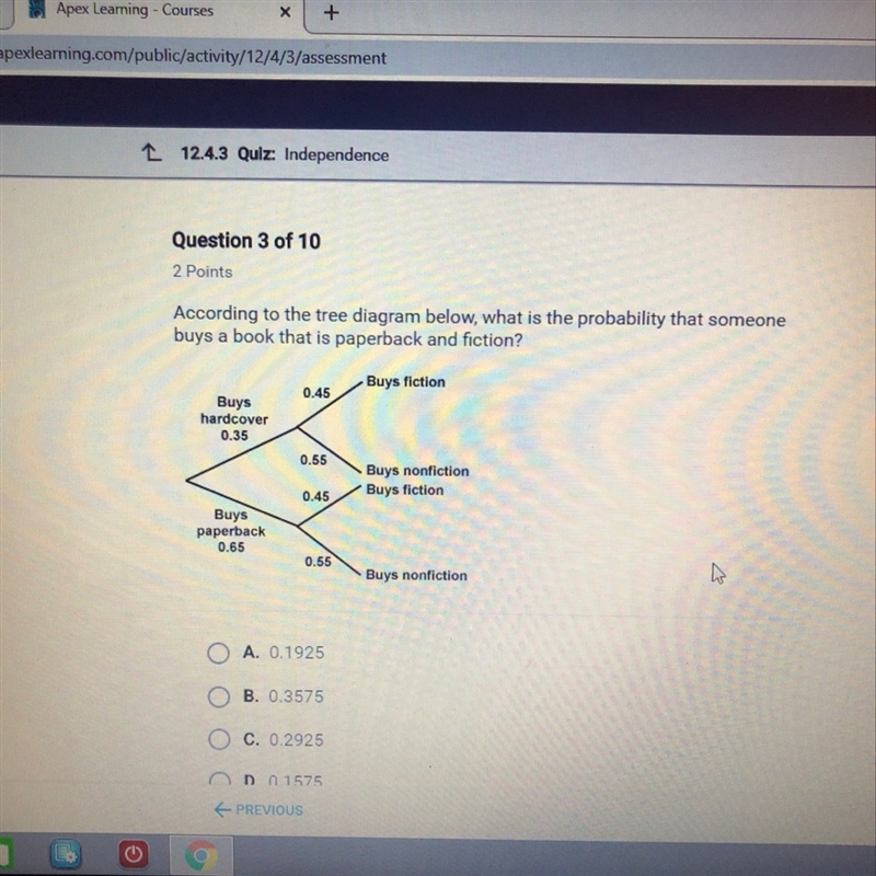 According to the tree diagram below what is the probability that someone buys a book-example-1