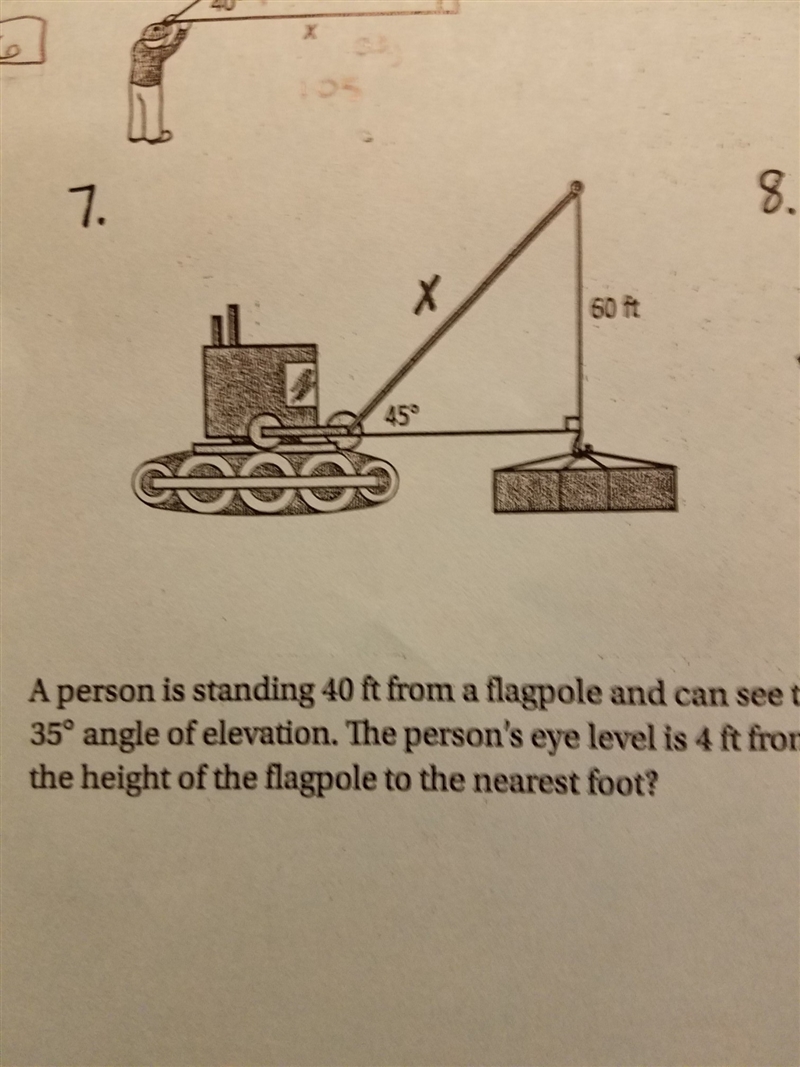 Solve for x with 45 degree angle & 60ft side-example-1