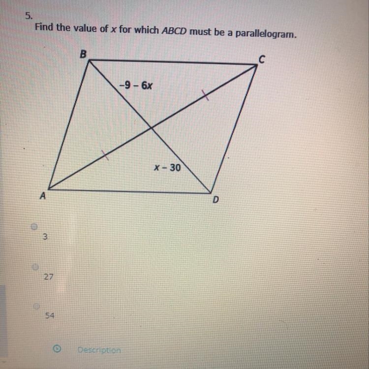 The value of x ? A)3 B)27 C)54 D)6-example-1