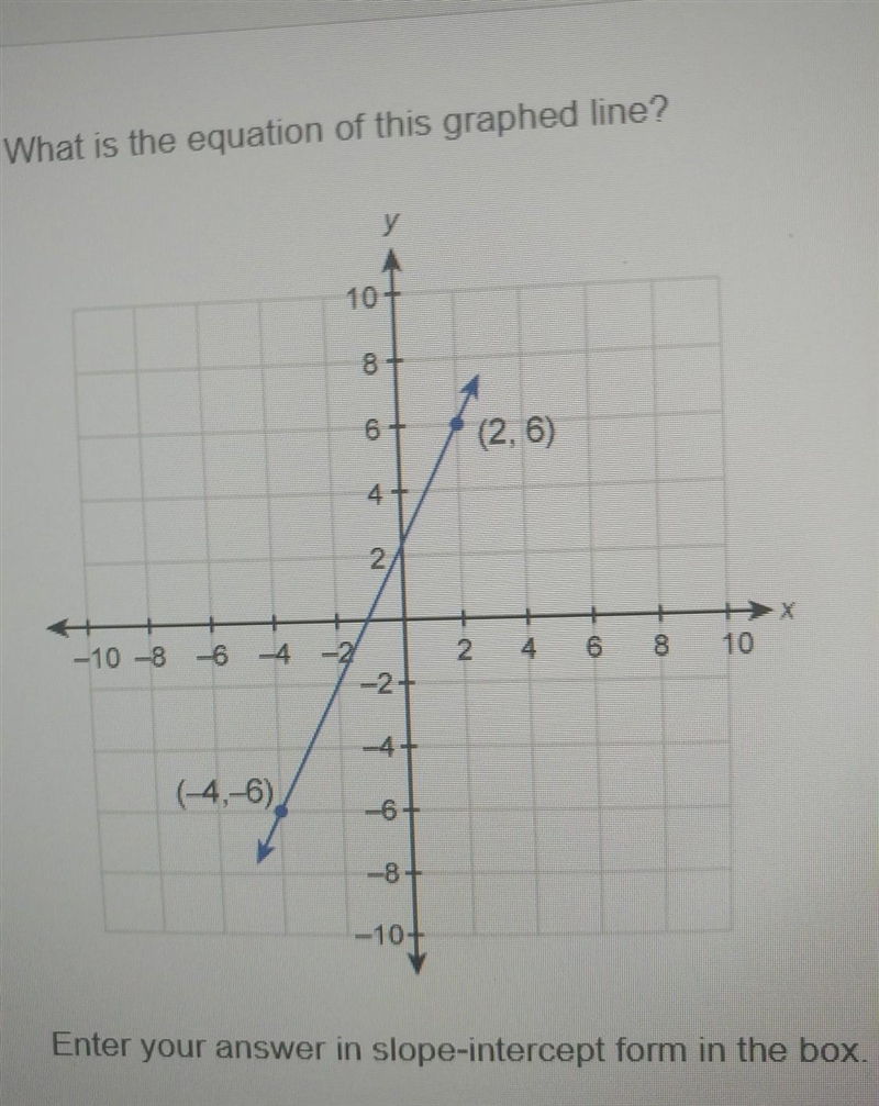 What is the equation of this graphed line? (2,6)(-4,-6)​-example-1