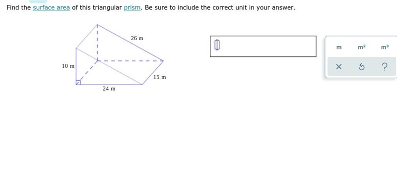 Find the surface area of this triangular prism. Be sure to include the correct unit-example-1