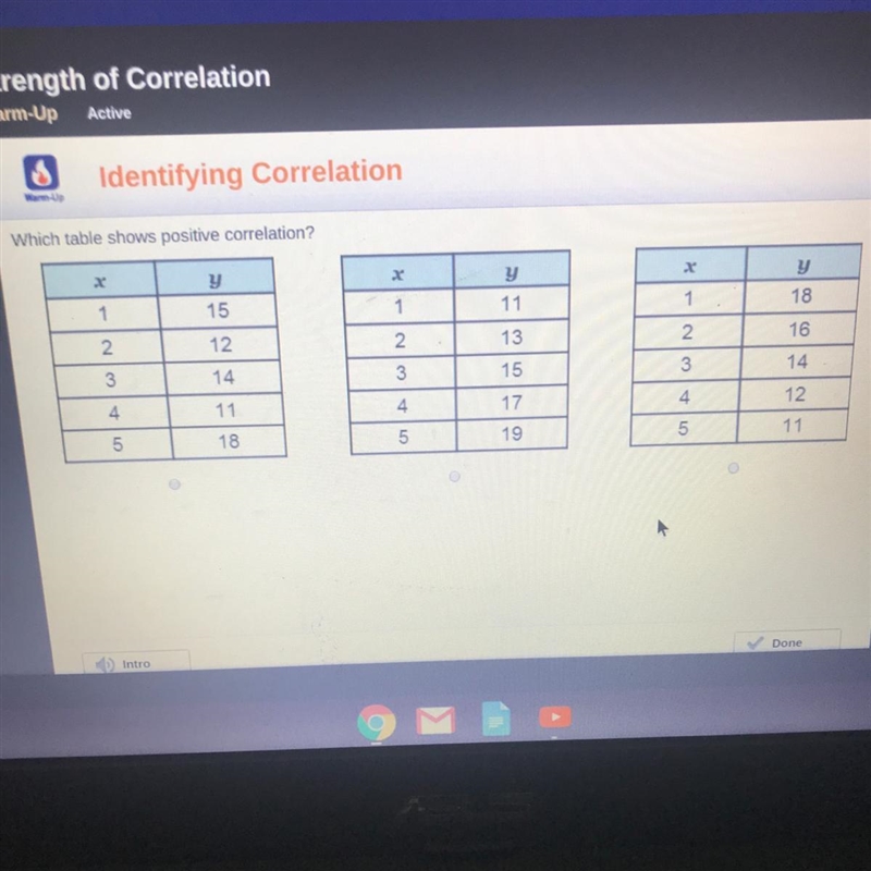 Which table shows positive correlation-example-1