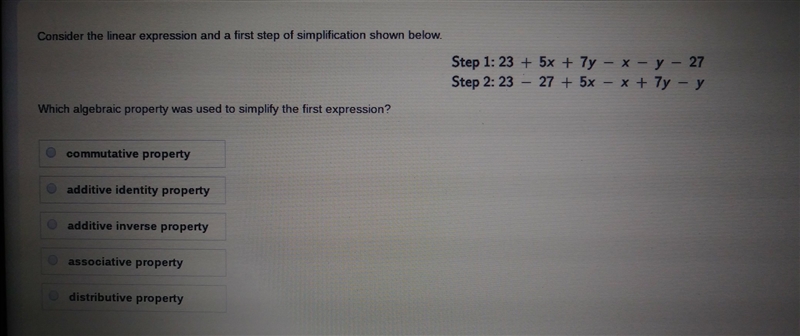 consider that a linear expression in the first step of simplification shown below-example-1