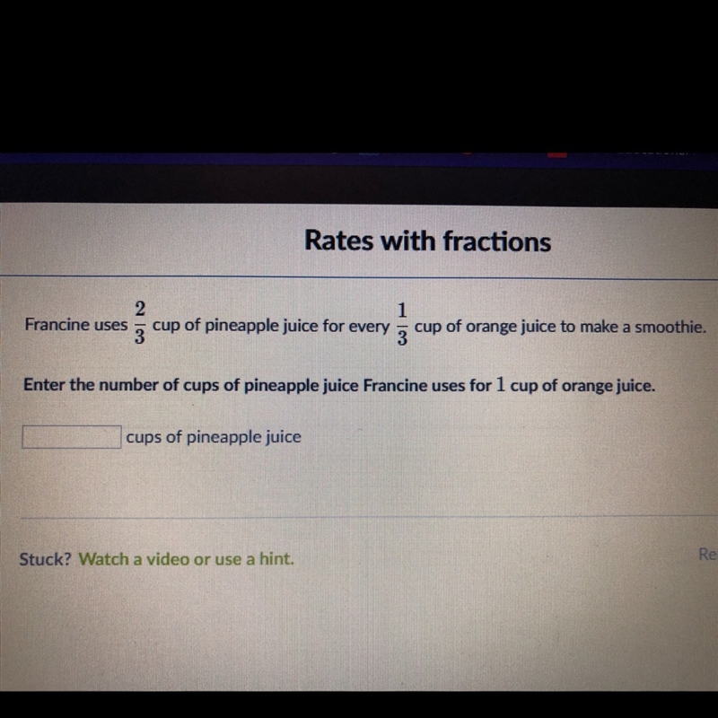 Francine uses 2/3 cup of pineapple juice for every 1/3 cup of orange juice to make-example-1