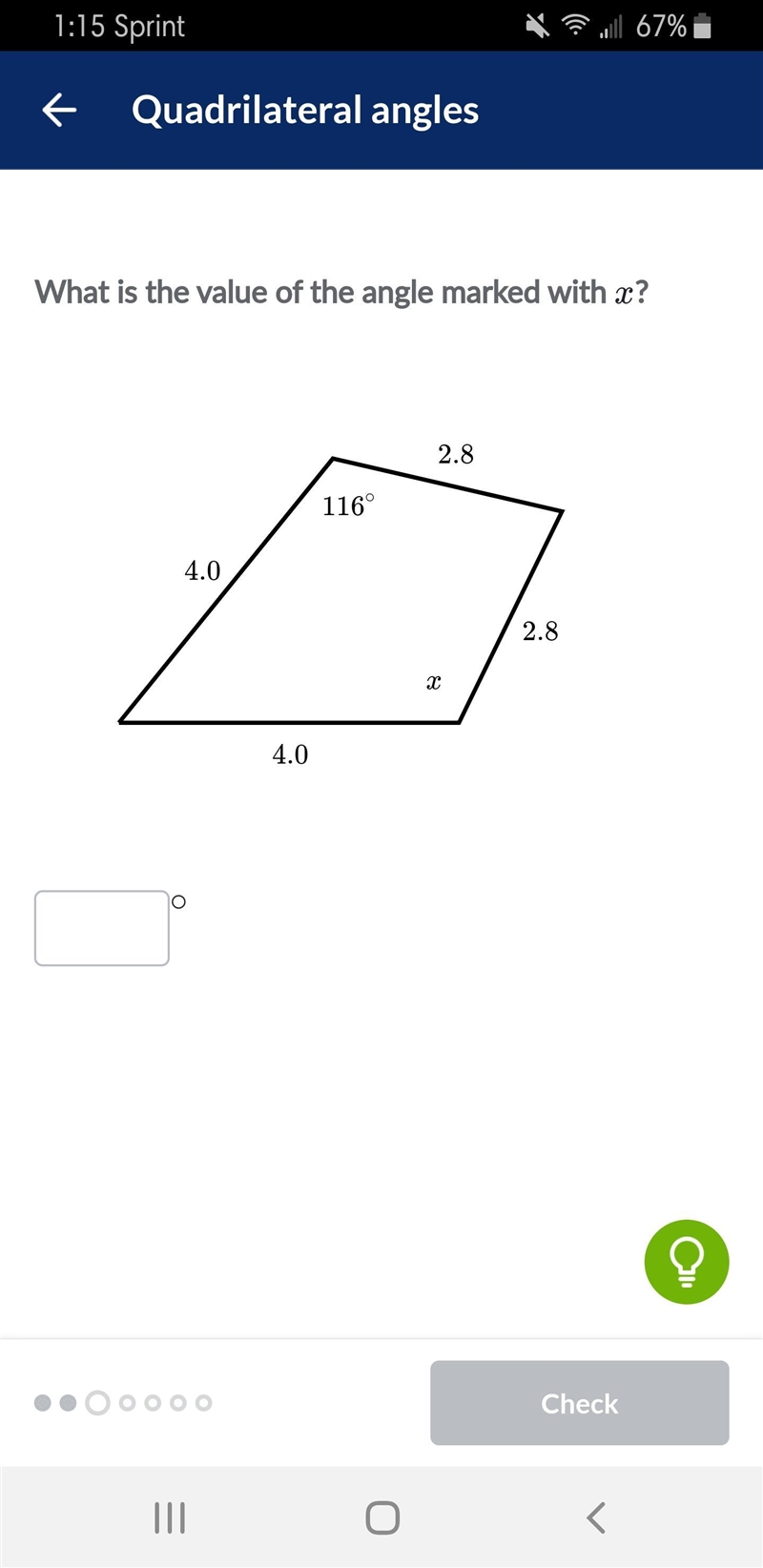 What is the value of the angle marked with x?-example-1