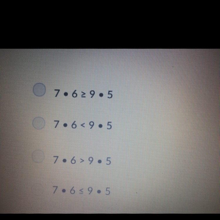 Which inequality represents this sentence? Seven times six is less than or equal to-example-1