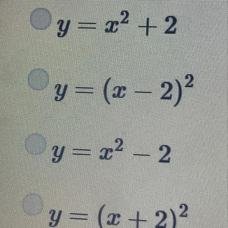 Need help ASAP!! Which of the following equations is of a parabola with a vertex at-example-1