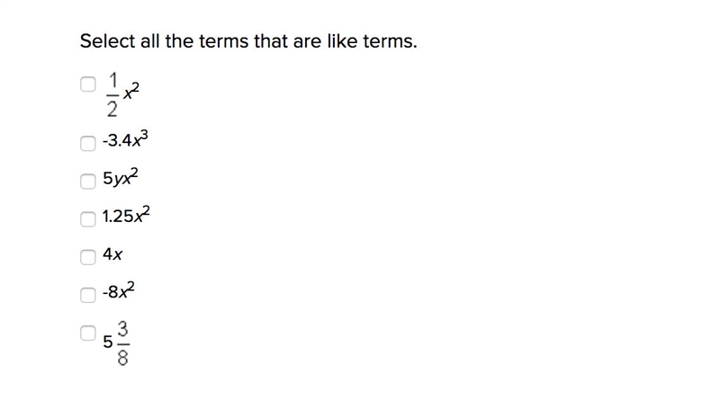 Help me find like terms, (multiple choice).-example-1