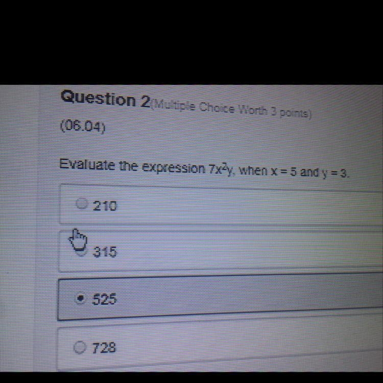 Evaluate the expression 7x^2y, when x = 5 and y=3-example-1