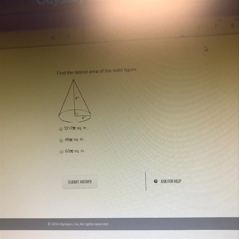 Find the lateral area of the solid figure 12/7 48 60 HELP-example-1