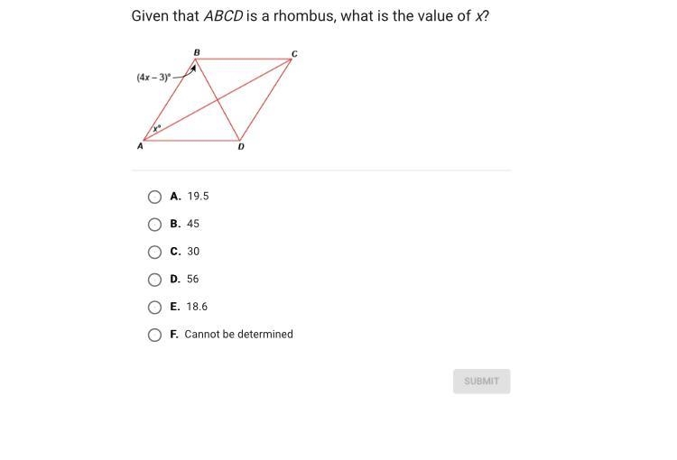 Given that ABCD is a rhombus, what is the value of x?-example-1