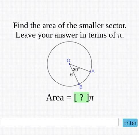 -50 Points- Find the area of the smaller sector. Leave your answer in terms of pi-example-1