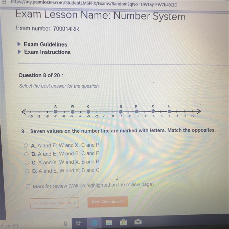 Seven values on the number line are marked with letters match the opposites-example-1