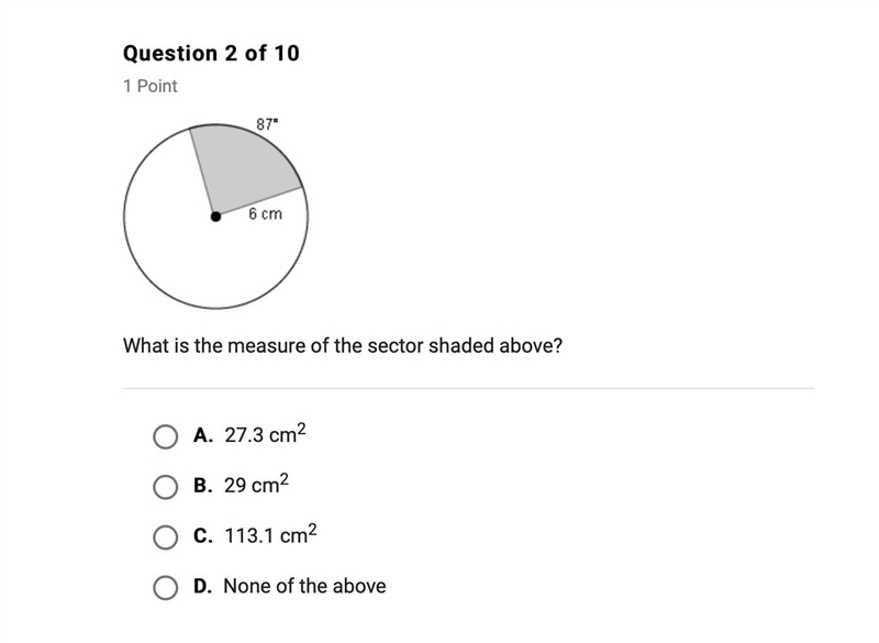 What is the measure of the sector shaded above?-example-1