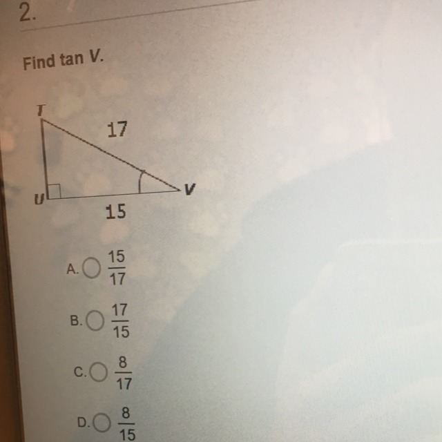 Find tan V. Please help me with this one it is really hard for me-example-1