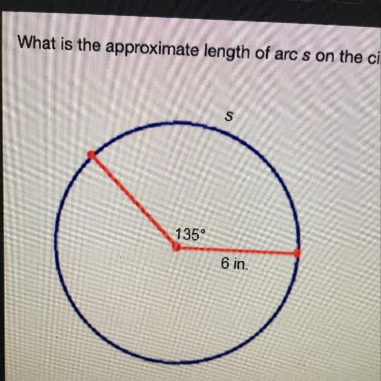 What is the approximate length of arc s on the circle below? Use 3.14 for pi round-example-1