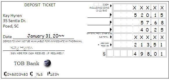 How much did Kay deposit in cash and coins? a. $404.57 b. $213.51 c. $93.44 d. $284.50-example-1