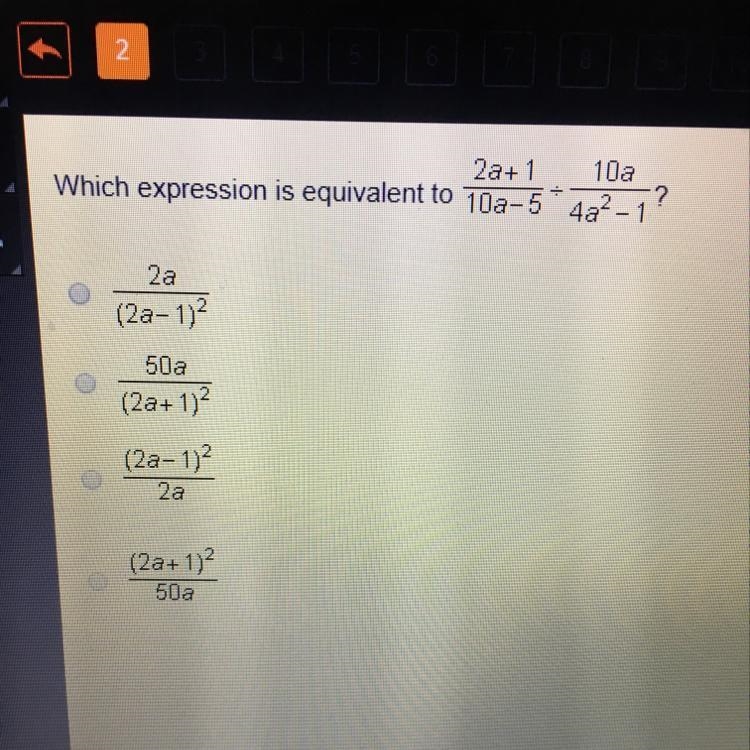 2a+1, 102, Which expression is equivalent to 10a-5+7-2_?-example-1