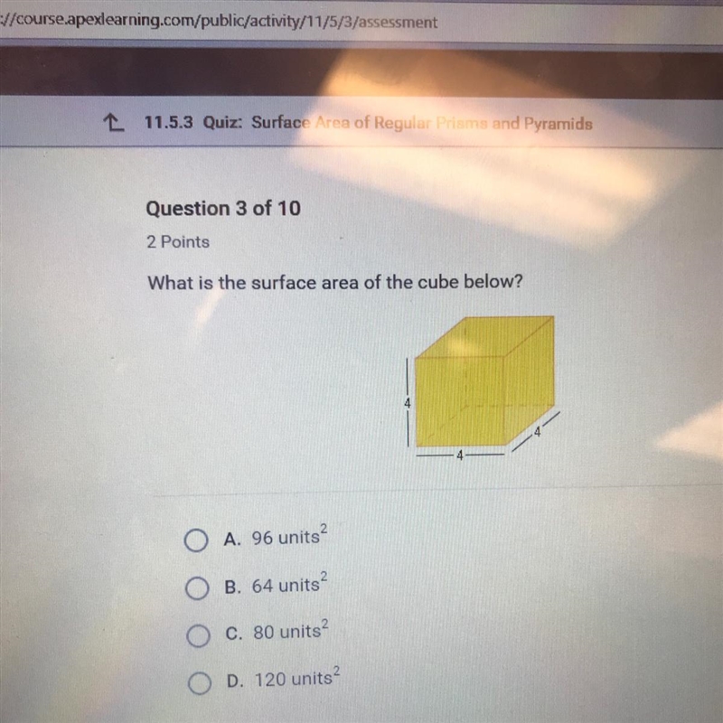 What is the surface area of the cube below?-example-1