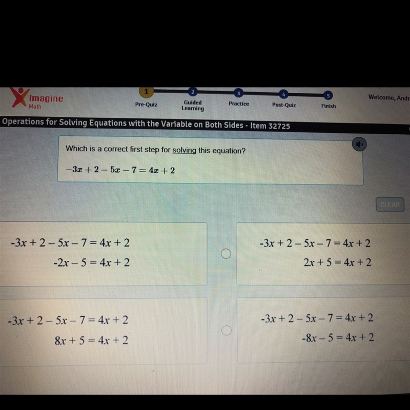 Which is a correct first step for solving this equation-example-1