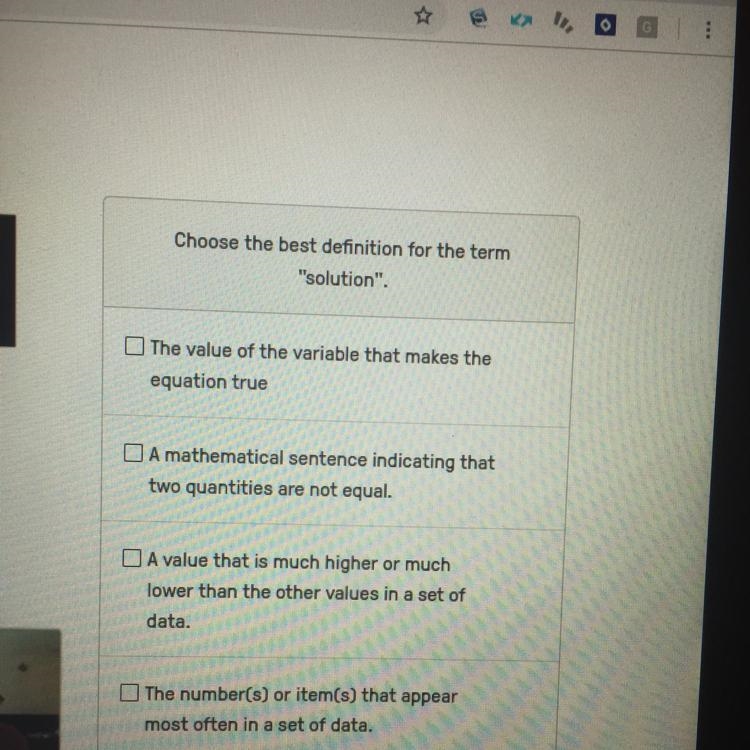 CAN SOMEONE helppp Choose the best definition for the term “Solution”-example-1