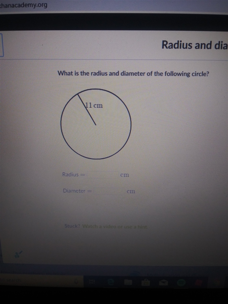 What is the radius and diameter of the following circle-example-1