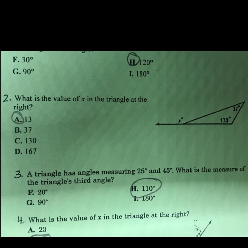 120 2. What is the value of r in the triangle at the right? A. 13 B. 37 C. 130 D. 167-example-1