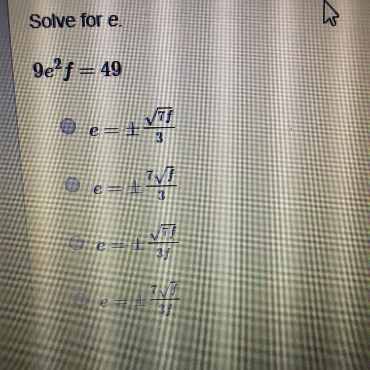 Solve for e 9e^f=49 PLEASE HELP ASAP!!!-example-1