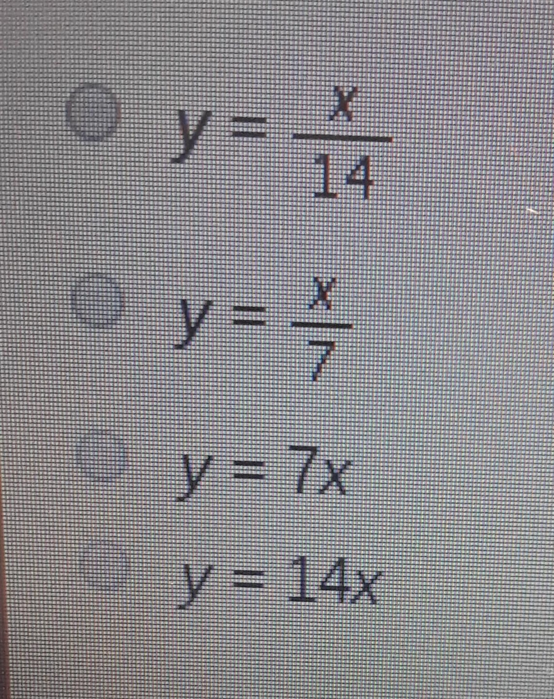 a direct variation function contains the points (2,14) and (4,28). which equation-example-1