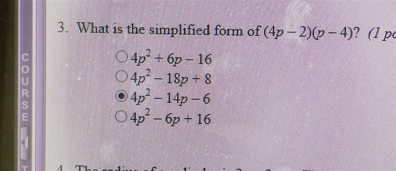 What is the simplified form of (4p-2)(p-4)​-example-1