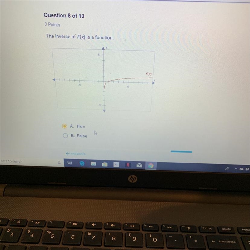 The inverse of f(x) is a function True or false-example-1