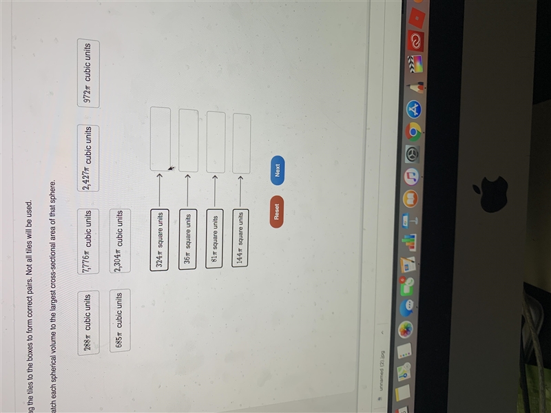 Match each spherical volume to the largest cross sectional area of that sphere-example-1