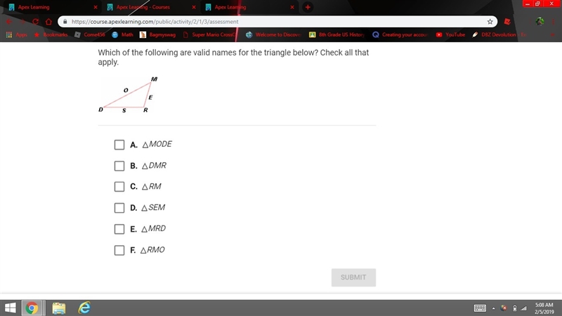 Which of the following are valid names for the triangle below check all that apply-example-1