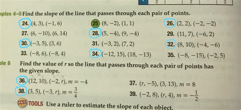 I don't understand how to find slope, can someone help me with the problems circled-example-1