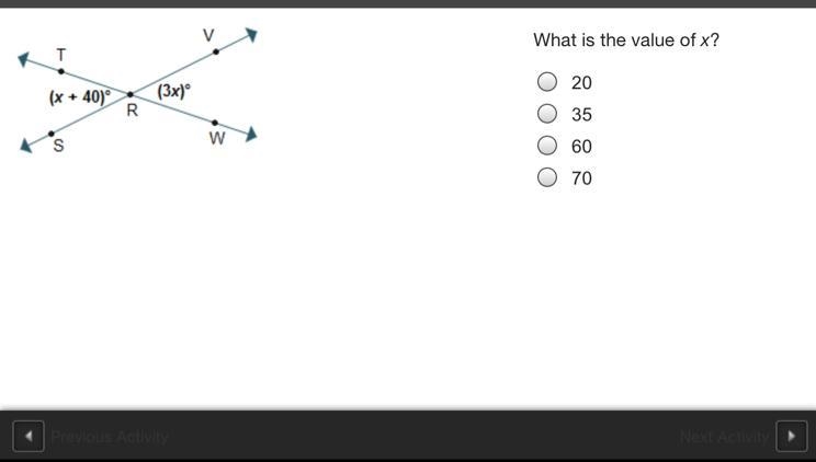 What is the value of x a.20 b.35 c.60 d.70-example-1