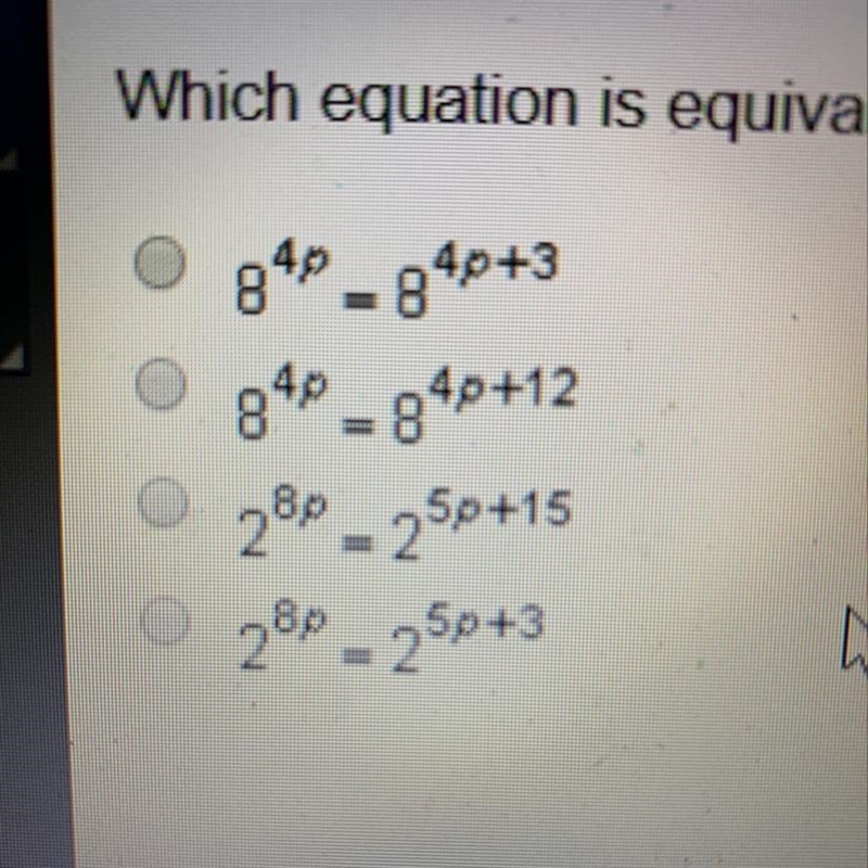 Which equation is equivalent to 16^2p=32^p+3-example-1