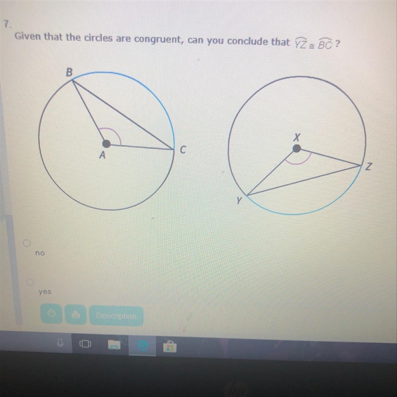 Given that the circles are congruent, can you conclude that YZ=BC? Answer options-example-1